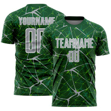 Load image into Gallery viewer, Custom Green Gray-White Abstract Network Crackle Sublimation Soccer Uniform Jersey