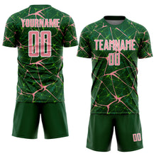 Laden Sie das Bild in den Galerie-Viewer, Custom Green Medium Pink-White Abstract Network Crackle Sublimation Soccer Uniform Jersey
