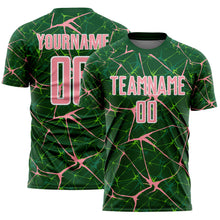 Laden Sie das Bild in den Galerie-Viewer, Custom Green Medium Pink-White Abstract Network Crackle Sublimation Soccer Uniform Jersey