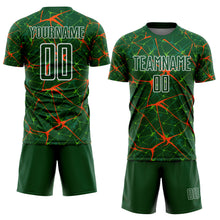 Laden Sie das Bild in den Galerie-Viewer, Custom Green Orange-White Abstract Network Crackle Sublimation Soccer Uniform Jersey
