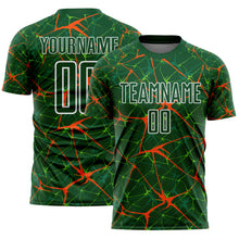 Laden Sie das Bild in den Galerie-Viewer, Custom Green Orange-White Abstract Network Crackle Sublimation Soccer Uniform Jersey