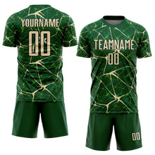 Laden Sie das Bild in den Galerie-Viewer, Custom Green Cream-Black Abstract Network Crackle Sublimation Soccer Uniform Jersey