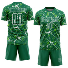 Laden Sie das Bild in den Galerie-Viewer, Custom Kelly Green-White Abstract Network Crackle Sublimation Soccer Uniform Jersey