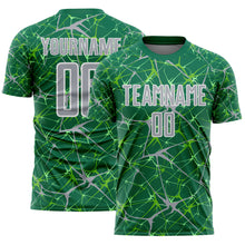 Laden Sie das Bild in den Galerie-Viewer, Custom Kelly Green Gray-White Abstract Network Crackle Sublimation Soccer Uniform Jersey
