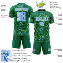 Load image into Gallery viewer, Custom Kelly Green Light Blue-White Abstract Network Crackle Sublimation Soccer Uniform Jersey