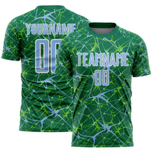 Load image into Gallery viewer, Custom Kelly Green Light Blue-White Abstract Network Crackle Sublimation Soccer Uniform Jersey