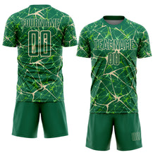 Laden Sie das Bild in den Galerie-Viewer, Custom Kelly Green-Cream Abstract Network Crackle Sublimation Soccer Uniform Jersey