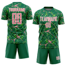 Load image into Gallery viewer, Custom Kelly Green Medium Pink-White Abstract Network Crackle Sublimation Soccer Uniform Jersey