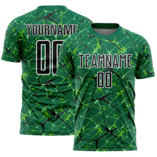 Laden Sie das Bild in den Galerie-Viewer, Custom Kelly Green Black-White Abstract Network Crackle Sublimation Soccer Uniform Jersey