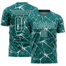 Load image into Gallery viewer, Custom Teal-White Abstract Network Crackle Sublimation Soccer Uniform Jersey