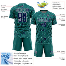 Load image into Gallery viewer, Custom Teal Navy-Gray Abstract Network Crackle Sublimation Soccer Uniform Jersey