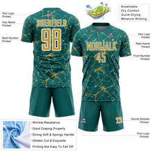 Load image into Gallery viewer, Custom Teal Old Gold-White Abstract Network Crackle Sublimation Soccer Uniform Jersey