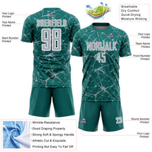 Laden Sie das Bild in den Galerie-Viewer, Custom Teal Gray-White Abstract Network Crackle Sublimation Soccer Uniform Jersey