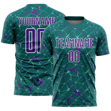 Laden Sie das Bild in den Galerie-Viewer, Custom Teal Purple-White Abstract Network Crackle Sublimation Soccer Uniform Jersey