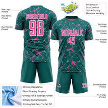 Load image into Gallery viewer, Custom Teal Pink-White Abstract Network Crackle Sublimation Soccer Uniform Jersey