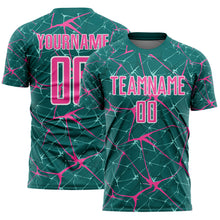 Load image into Gallery viewer, Custom Teal Pink-White Abstract Network Crackle Sublimation Soccer Uniform Jersey