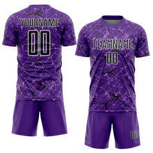 Load image into Gallery viewer, Custom Purple Black-White Abstract Network Crackle Sublimation Soccer Uniform Jersey
