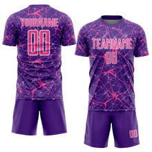 Laden Sie das Bild in den Galerie-Viewer, Custom Purple Pink-White Abstract Network Crackle Sublimation Soccer Uniform Jersey