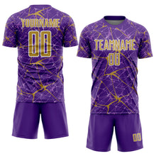 Load image into Gallery viewer, Custom Purple Old Gold-White Abstract Network Crackle Sublimation Soccer Uniform Jersey