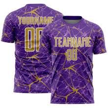 Load image into Gallery viewer, Custom Purple Old Gold-White Abstract Network Crackle Sublimation Soccer Uniform Jersey