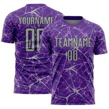Load image into Gallery viewer, Custom Purple Gray-Black Abstract Network Crackle Sublimation Soccer Uniform Jersey