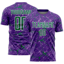 Laden Sie das Bild in den Galerie-Viewer, Custom Purple Kelly Green-White Abstract Network Crackle Sublimation Soccer Uniform Jersey