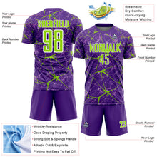 Загрузить изображение в средство просмотра галереи, Custom Purple Neon Green-White Abstract Network Crackle Sublimation Soccer Uniform Jersey