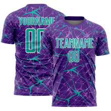 Charger l'image dans la galerie, Custom Purple Aqua-White Abstract Network Crackle Sublimation Soccer Uniform Jersey