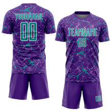 Загрузить изображение в средство просмотра галереи, Custom Purple Teal-White Abstract Network Crackle Sublimation Soccer Uniform Jersey