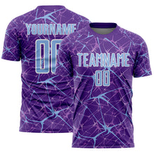 Load image into Gallery viewer, Custom Purple Light Blue-White Abstract Network Crackle Sublimation Soccer Uniform Jersey