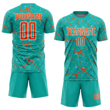 Load image into Gallery viewer, Custom Aqua Orange-White Abstract Network Crackle Sublimation Soccer Uniform Jersey
