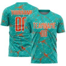 Load image into Gallery viewer, Custom Aqua Orange-White Abstract Network Crackle Sublimation Soccer Uniform Jersey