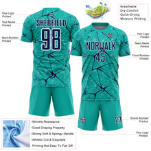 Laden Sie das Bild in den Galerie-Viewer, Custom Aqua Navy-White Abstract Network Crackle Sublimation Soccer Uniform Jersey