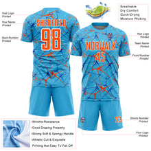 Load image into Gallery viewer, Custom Sky Blue Orange-White Abstract Network Crackle Sublimation Soccer Uniform Jersey