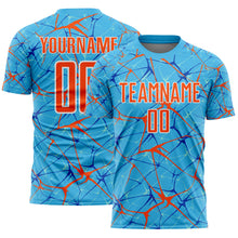 Load image into Gallery viewer, Custom Sky Blue Orange-White Abstract Network Crackle Sublimation Soccer Uniform Jersey