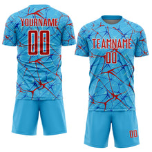 Laden Sie das Bild in den Galerie-Viewer, Custom Sky Blue Red-White Abstract Network Crackle Sublimation Soccer Uniform Jersey