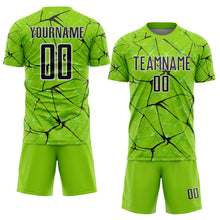 Laden Sie das Bild in den Galerie-Viewer, Custom Neon Green Black-White Abstract Network Crackle Sublimation Soccer Uniform Jersey