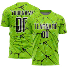Laden Sie das Bild in den Galerie-Viewer, Custom Neon Green Black-White Abstract Network Crackle Sublimation Soccer Uniform Jersey