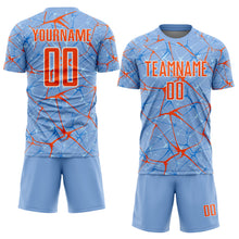Load image into Gallery viewer, Custom Light Blue Orange-White Abstract Network Crackle Sublimation Soccer Uniform Jersey