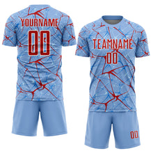 Load image into Gallery viewer, Custom Light Blue Red-White Abstract Network Crackle Sublimation Soccer Uniform Jersey