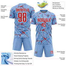 Load image into Gallery viewer, Custom Light Blue Red-White Abstract Network Crackle Sublimation Soccer Uniform Jersey