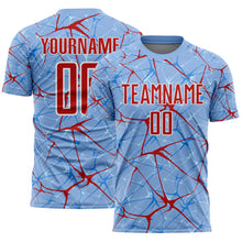 Load image into Gallery viewer, Custom Light Blue Red-White Abstract Network Crackle Sublimation Soccer Uniform Jersey