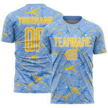Загрузить изображение в средство просмотра галереи, Custom Light Blue Yellow-White Abstract Network Crackle Sublimation Soccer Uniform Jersey