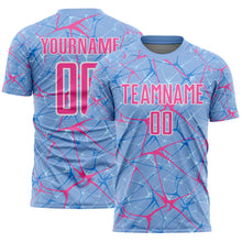 Загрузить изображение в средство просмотра галереи, Custom Light Blue Pink-White Abstract Network Crackle Sublimation Soccer Uniform Jersey