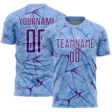 Laden Sie das Bild in den Galerie-Viewer, Custom Light Blue Purple-White Abstract Network Crackle Sublimation Soccer Uniform Jersey