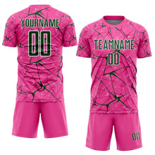 Laden Sie das Bild in den Galerie-Viewer, Custom Pink Green-White Abstract Network Crackle Sublimation Soccer Uniform Jersey