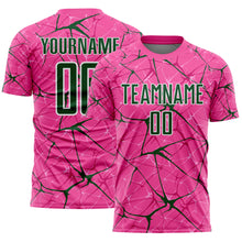 Laden Sie das Bild in den Galerie-Viewer, Custom Pink Green-White Abstract Network Crackle Sublimation Soccer Uniform Jersey