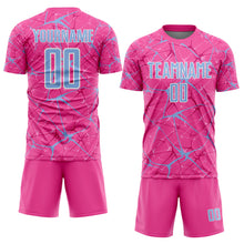 Load image into Gallery viewer, Custom Pink Light Blue-White Abstract Network Crackle Sublimation Soccer Uniform Jersey