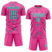 Load image into Gallery viewer, Custom Pink Teal-White Abstract Network Crackle Sublimation Soccer Uniform Jersey