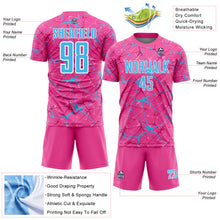 Laden Sie das Bild in den Galerie-Viewer, Custom Pink Sky Blue-White Abstract Network Crackle Sublimation Soccer Uniform Jersey